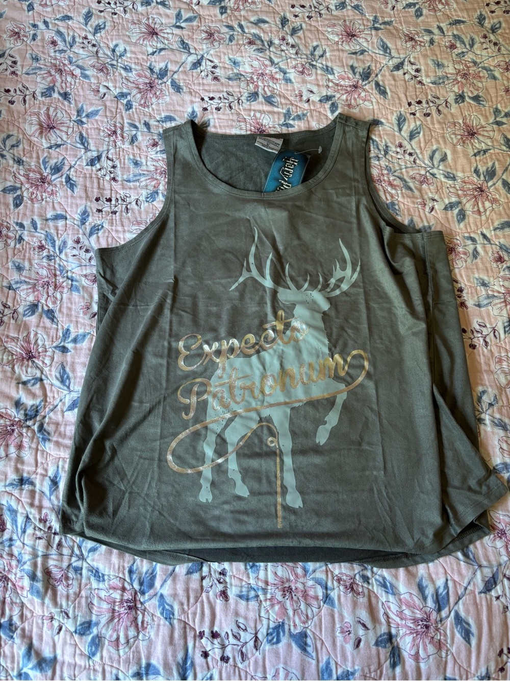 Warner Bros. Harry Potter Olive Green Tank Top with Metallic Stag